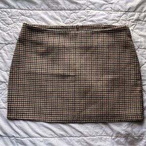 Brandy Melville Brown Houndstooth Mini Skirt | Preppy Plaid Wool Blend